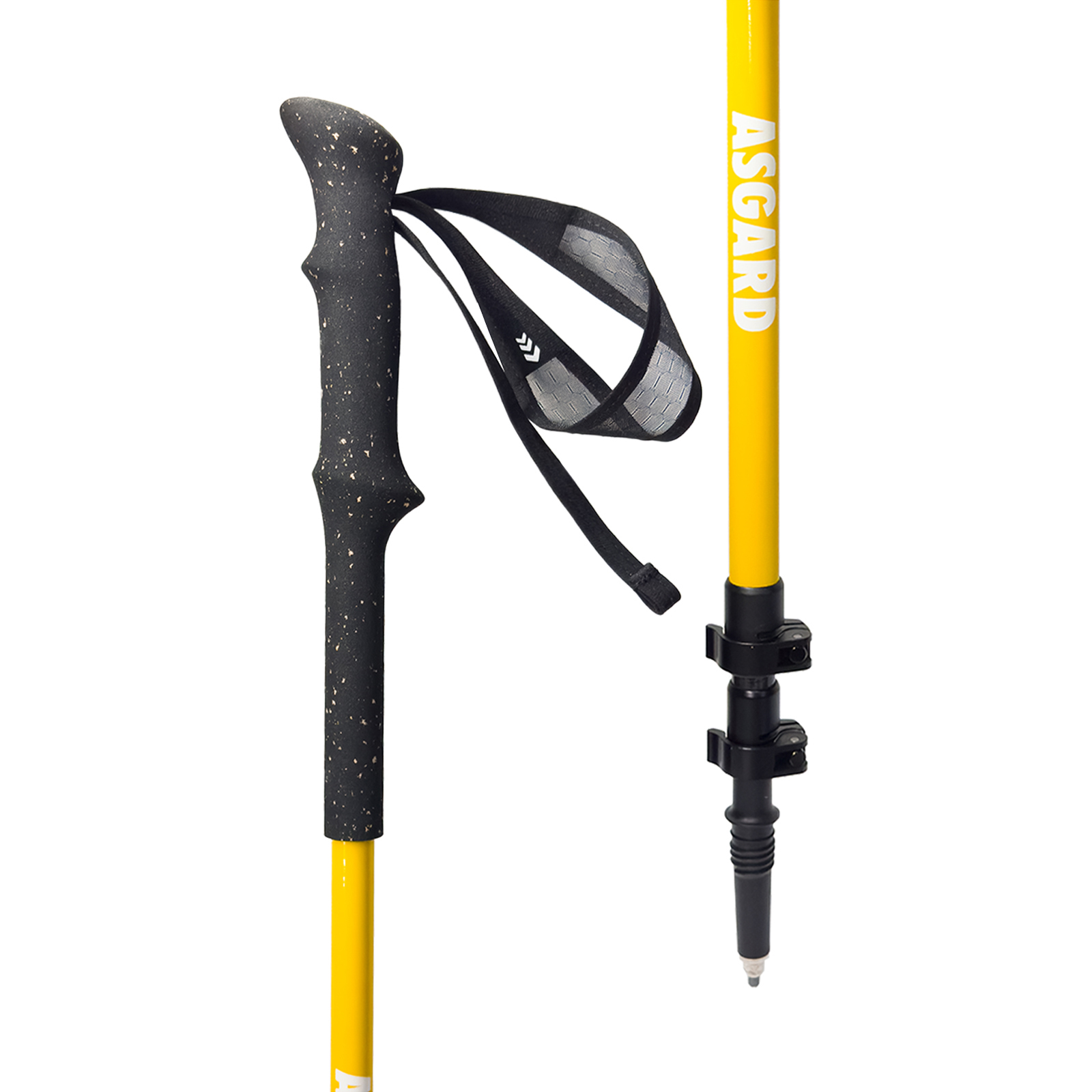 Yellow Asgard Hydrogen Poles 2.0 carbon fiber hiking pole on white background
