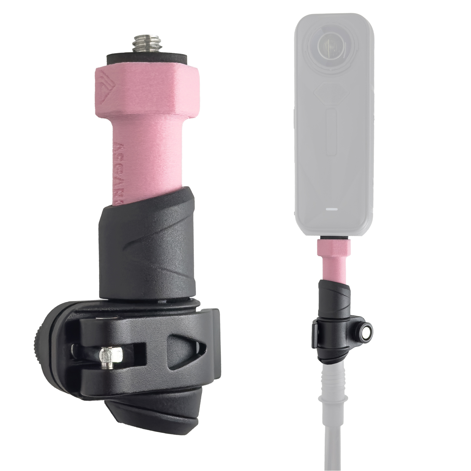 Pink action camera mount with black clamp