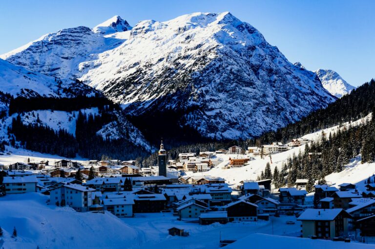 Schweitzer village and slopes at sunrise showing ski-in/ski-out access-photo-by-pexels